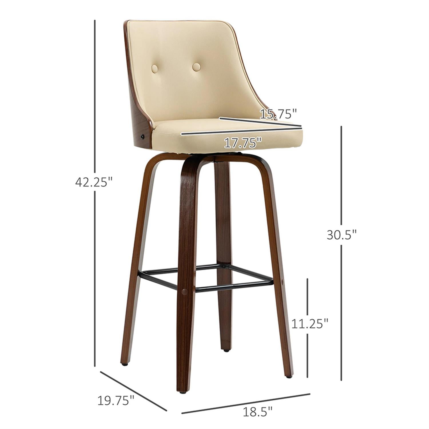 Demi Bonn Modern PU Leather Swivel Bar Stool Set of 4, Cushioned Bar Height Stool with Tufted Back and Solid Wood Legs for Kitchen, Dinning Room, Beige