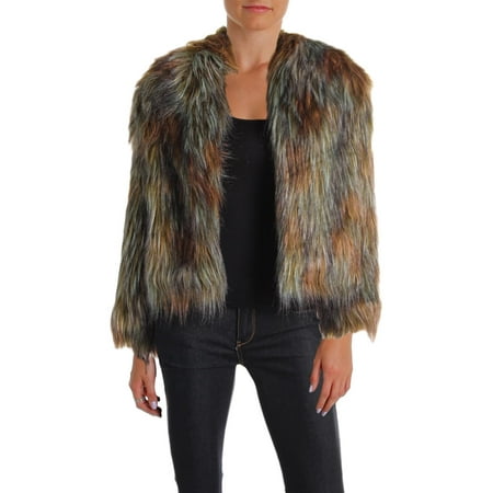 - Re:named Womens Fall Cropped Faux Fur Coat Green O/S