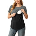 thumbnail image 2 of Hxshgdsn Womens Maternity Double Layer Nursing Top Short Sleeve Patchwork Round Neck for Breastfeeding（Gray/4XL）, 2 of 9