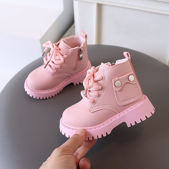 SYMSHOES Kids Girls Pink Ankle Boots, Side Zipper Lace-Up Combat Boots for Little Kids,Size 30