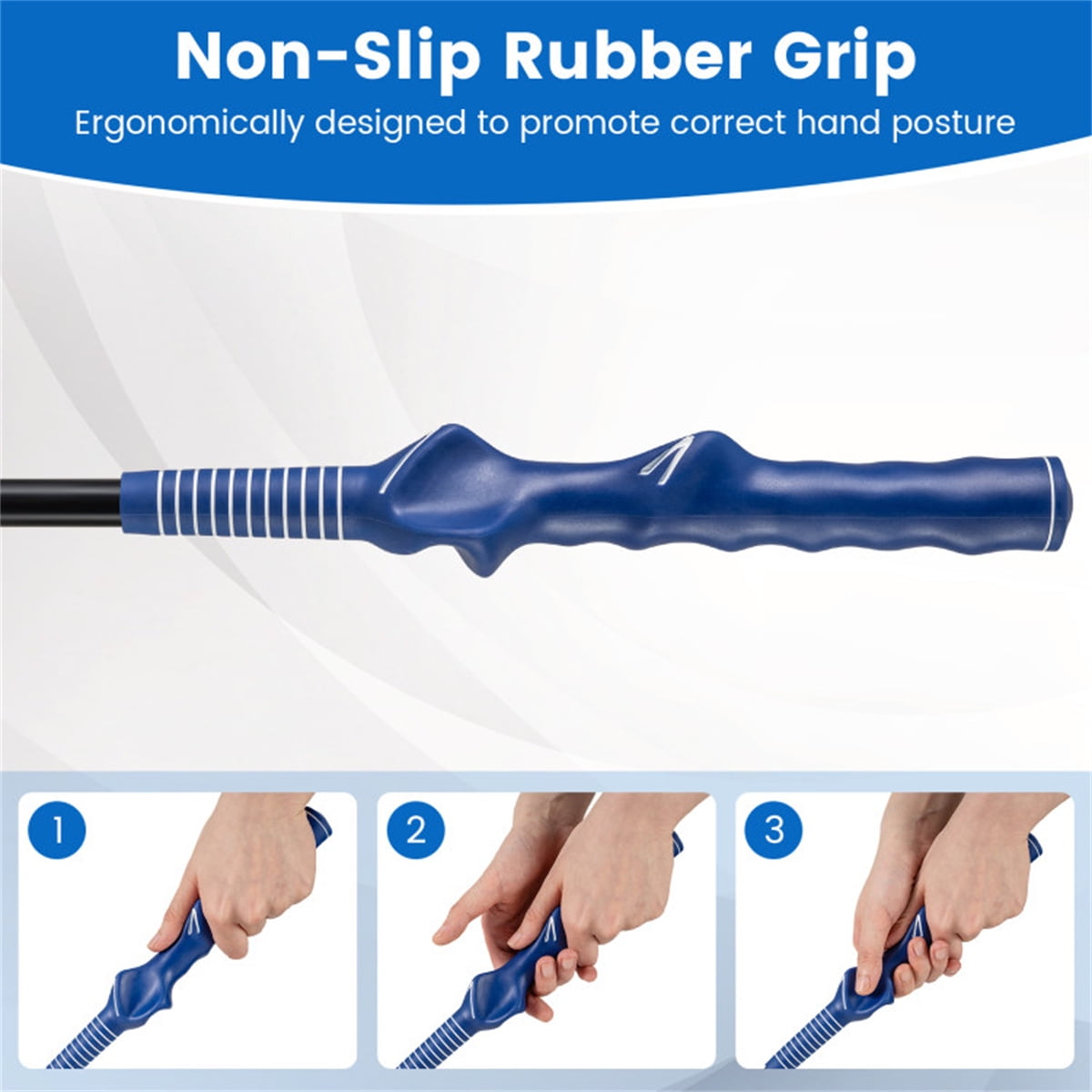 Portable Fiberglass Golf Swing Stick, Improve Grip & Shot Accuracy Golf Warm-Up Tool for Beginners & Pros-Blue