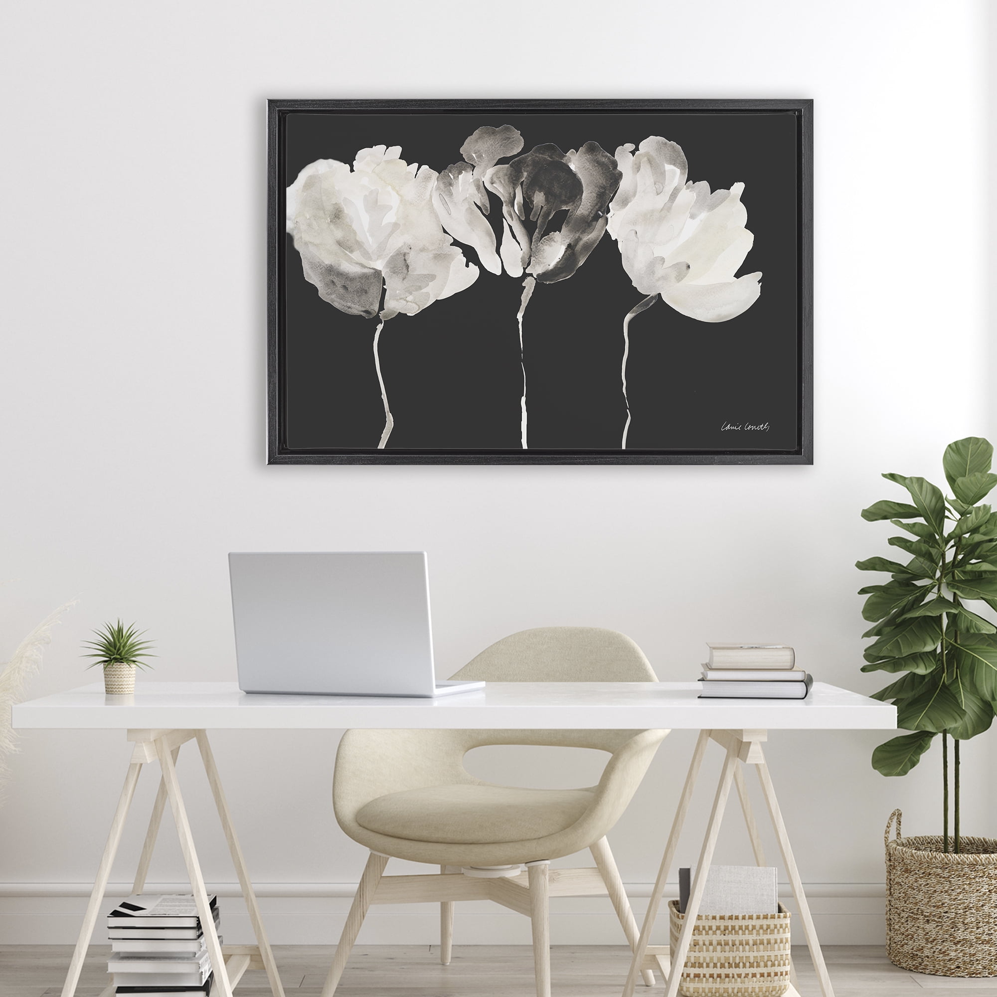 Stupell Industries Trio In Light On Black Black Framed Floater Canvas Wall Art, design by Lanie Loreth