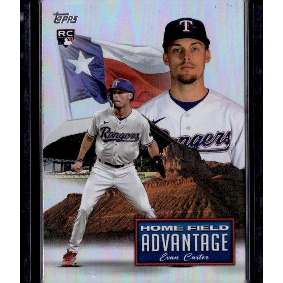 Collectible 2024 Topps Home Field Advantage Evan Carter RC #HFA-13 Texas Rangers MLB Baseball Trading Card