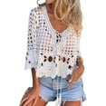 thumbnail image 3 of Women Crochet Cardigan Tie Front Hollow Out Long Sleeves Summer Knit Cover Cardigan White One size, 3 of 10
