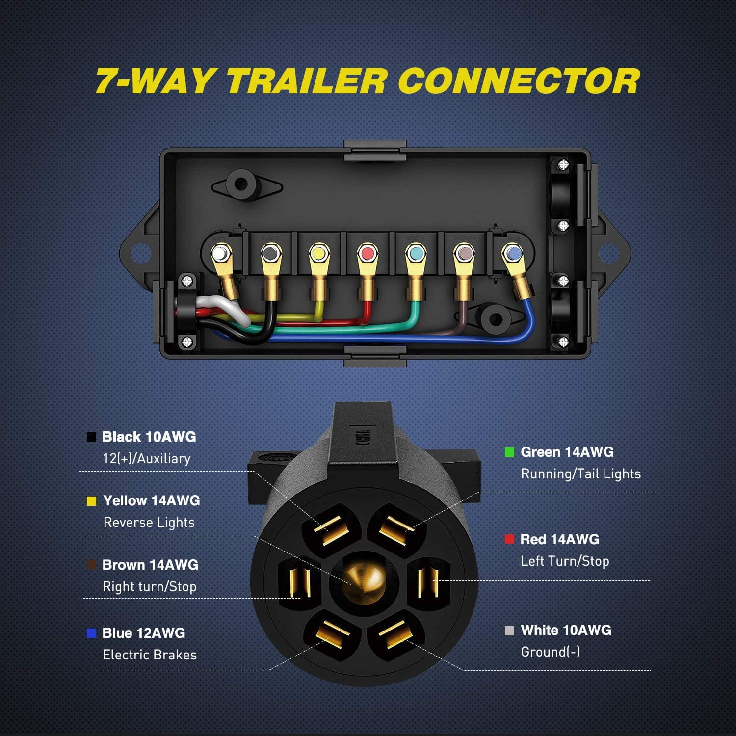 IP68 6 Way Trailer Plug with Junction Box Connector Cable Wiring