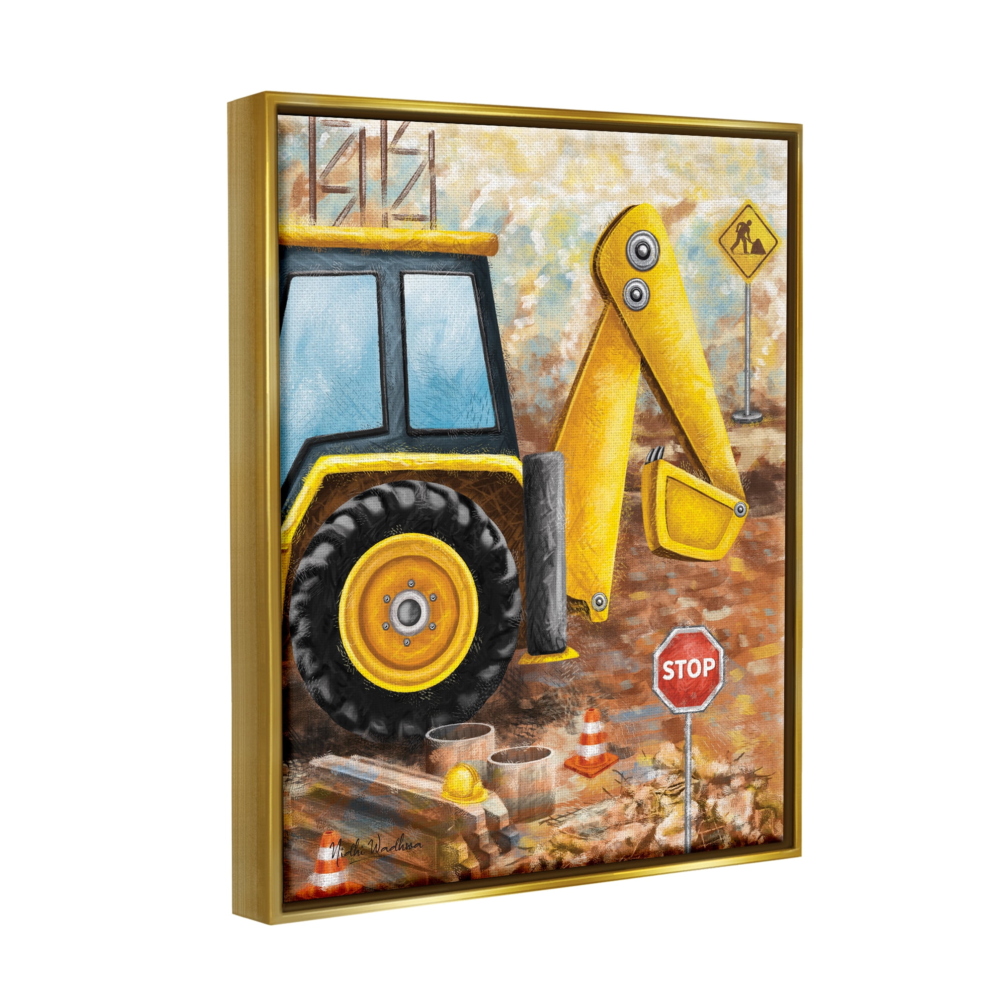 Stupell Industries Construction Site Painting Transportation Painting Gold Floater Framed Art Print Wall Art, 25 x 31
