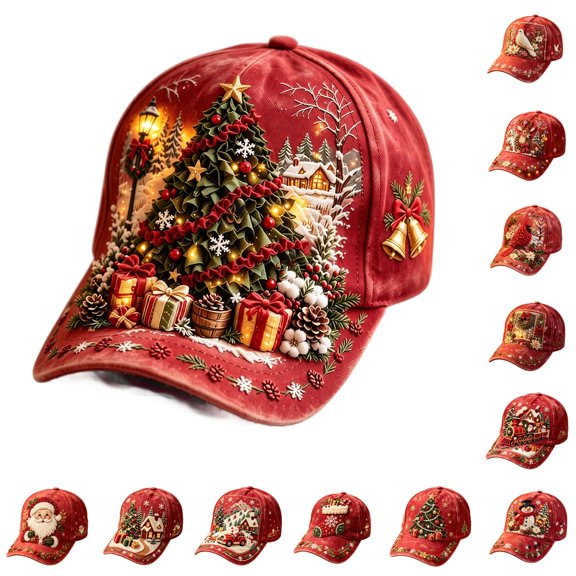 Basysin Vintage Christmas Print Baseball Cap Adjustable Curved Soft Hat Casual Lightweight Sun Hat Fashion Holiday Pattern Outdoor Headwear for Women Winter Hat