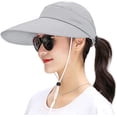 thumbnail image 2 of Sombreros de pesca con protección UV y ala ancha para mujer, sombrero de verano plegable con cola de caballo y solapa desmontable (gris) Sincero Electrónica, 2 of 7
