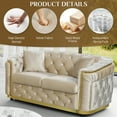 thumbnail image 2 of Wiilayok 62.6" Velvet Button Tufted Sofa, Mid-Century Classic Chesterfield Sofa Couch with Thick Backrest,Gold Stainless 2 Love Seat Couches for Living Room,Beige, 2 of 7