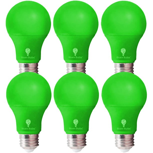 Bombillas LED Bluex, paquete de 6, A19, luz verde, 9 W (equivalente a 60 W), E26