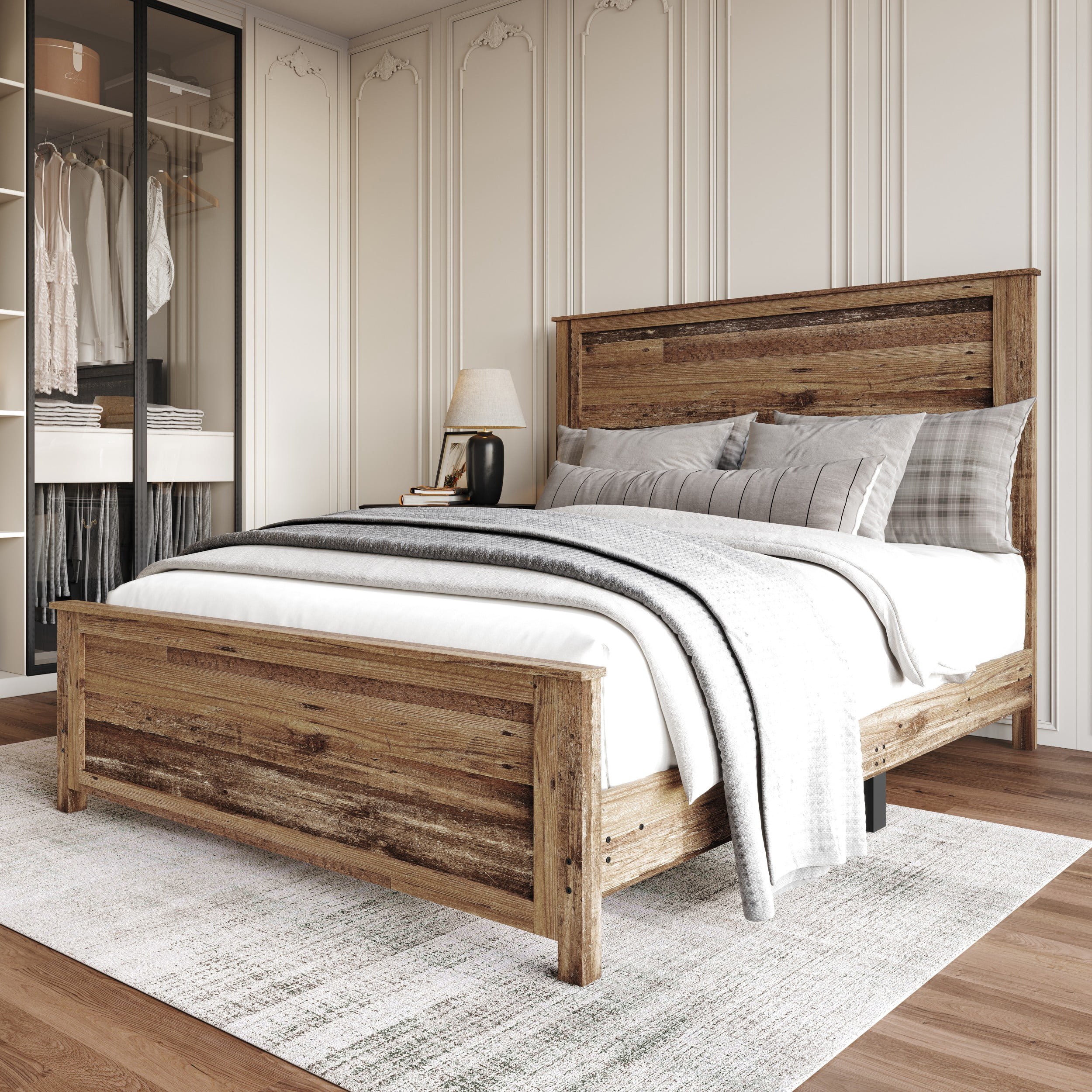 Home Design Racine King Panel Bed Frame, Vintage Oak