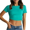thumbnail image 2 of Sevevn Women's new short-sleeved round neck drawstring solid color casual top T-shirt Holiday Gift Finder Mint Green L, 2 of 7