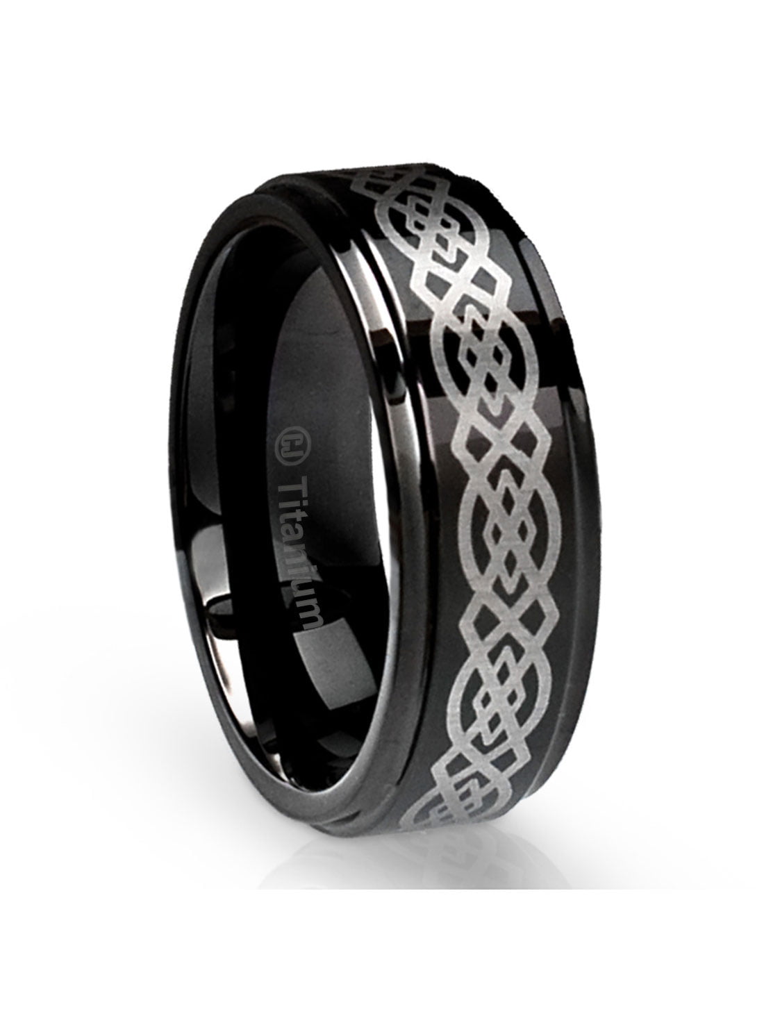 Mens Wedding Band in Titanium 8MM Ring Black with Celtic Design