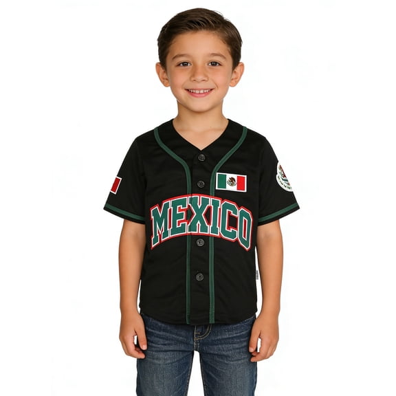 Boys' Mexico Baseball Shirt â V-Neck Button Down Graphic Tee with Flag Detail â Short Sleeve Sporty Top for Kids â Comfortable Casual Wear for Sports, Parties & Daily (Ages 4-11)