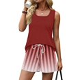 thumbnail image 6 of Striped Outfits for Women 2 Piece Sets Sleeveless Square Neck Tank Tops and Beach Shorts Set Loungewear Sets,Red,M, 6 of 9
