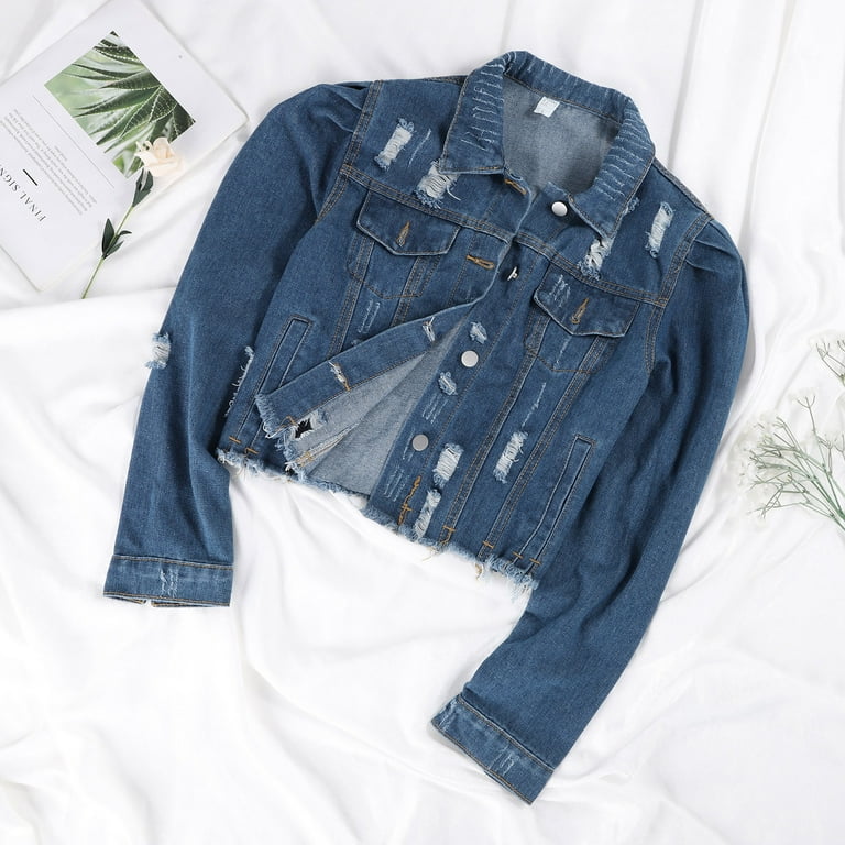Paptzroi Distressed Vintage Button With Pocket Denim Jacket Coat