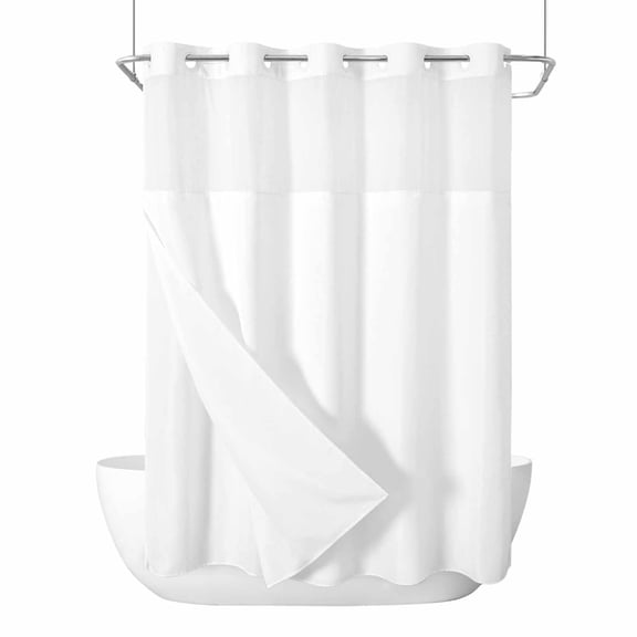 No Hook Shower Curtains with Detachable Snap-in Liner Set, Pure White Waterproof Hotel Style Bathroom Shower Curtain, Simple Solid Color Breathable Mesh Top Window Bath Curtains 72''x84''