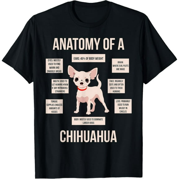 Anatomy Of A Chihuahua T-Shirt Funny Puppy Gift T-ShirtMen's and women's gift, black and white T-shirt, size: Extra large S-4XL