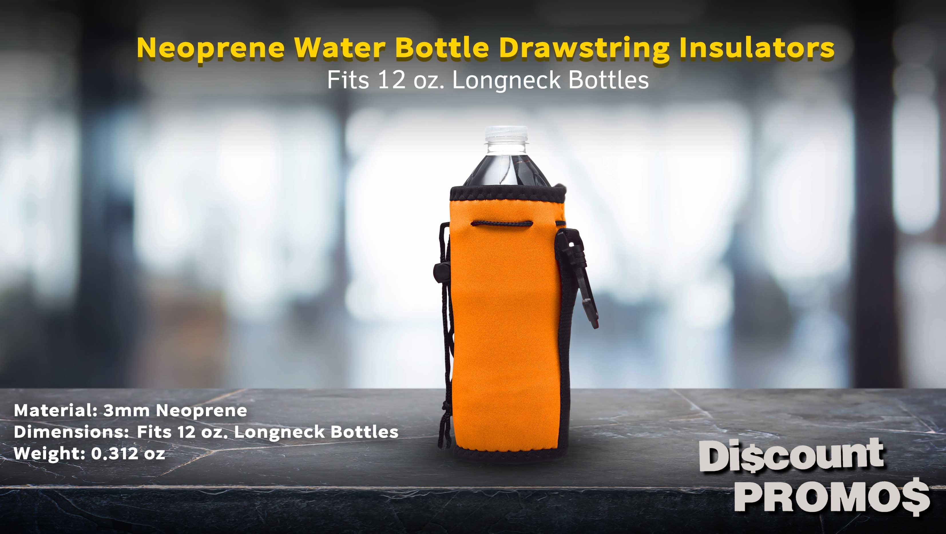 10 Neoprene Water Bottle Drawstring Insulators Pack - 12 oz. Longneck, Hook - Neon Orange
