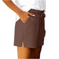 thumbnail image 4 of Womens Cotton Linen Shorts with Pockets Mid Rise Drawstring Elastic Waisted Straight Leg Side Split Short for Women, 4 of 6