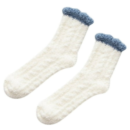 

CHAOMA Japanese Womens Winter Coral Velvet Fuzzy Slipper Socks Braided Cable Knit Thicken Fluffy Plush Solid Candy Color Warm Sleeping Hosiery