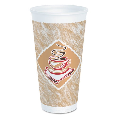 Dart Cafe G Foam Hot/Cold Cups, 20 oz, Brown/Red/White, 20/Pack -DCC20X16GPK