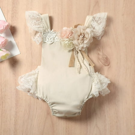 

Fidelma Girls Romper&Jumpsuit Newborn Baby Girl Jumpsuit Bohemian Style Jumpsuit Beige-80