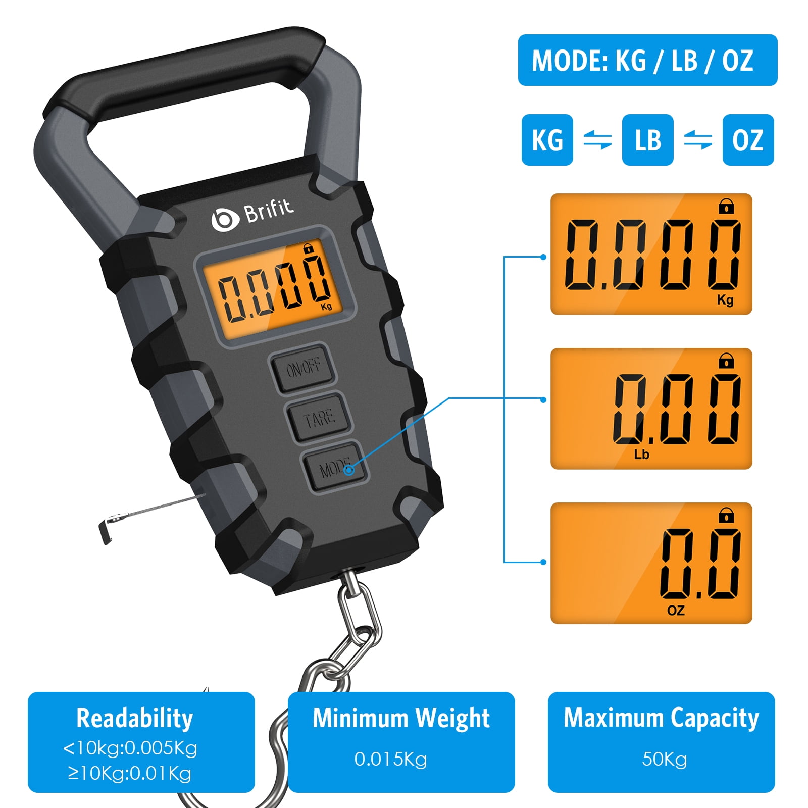 AlepTau Fishing Scale Luggage Scale, Fish Scale Portable Scale 88lb/40kg Pocket Size Multi-functionals Pro Scale with Tare Back-Lit LCD Display for