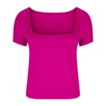 thumbnail image 3 of Njoeus Womens Short Sleeve Wide Neck T Shirts Slim-Fitted Basic Tee Tops Blouse, 3 of 4
