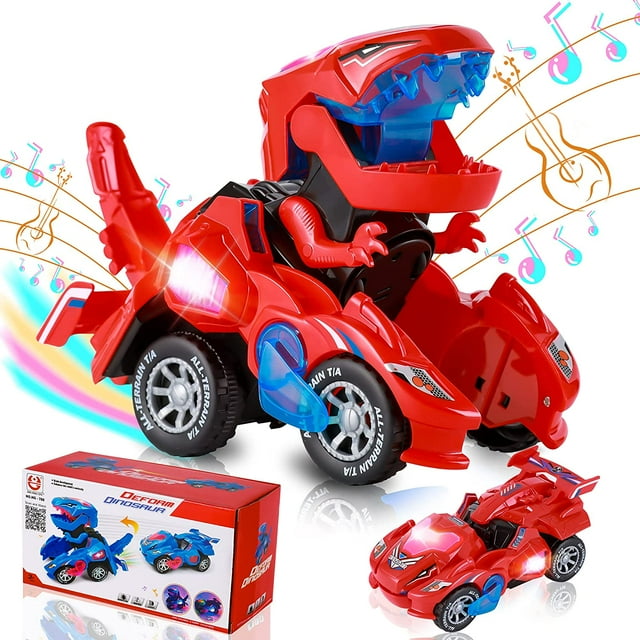 Juguete transformador de dinosaurio para niños de 2 a 4 años: Coche interactivo con luces y música | Juguetes transformadores perfectos para niños de 4 a 6 años
