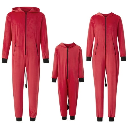 

Family Matching Pajamas Set Christmas PJ s One Piece Contrast Color Long Sleeve Hooded Zip Romper with Horns Sleepwear