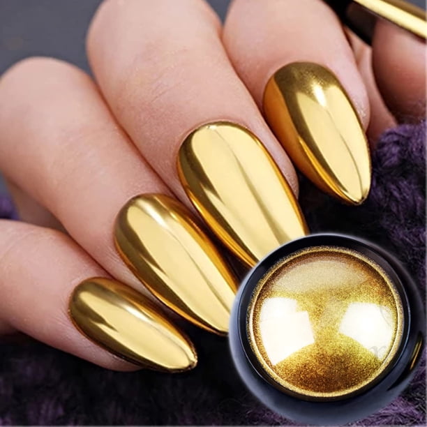 Polvo Holográfico para Nail Art Efecto Espejo Cromo Dorado 0,5 g con aplicador