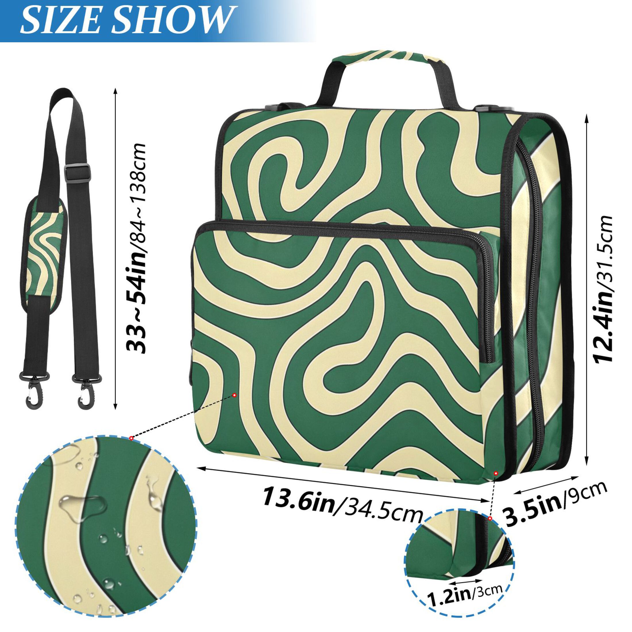 ALAZA Zipper Binder Cream Green Swirly 3 Ring Trapper Keeper File Folder Organizer Bag