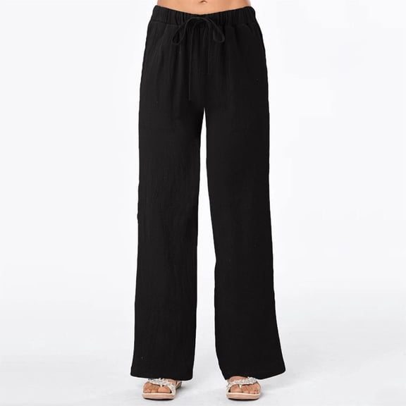 ClodeEU Women's Wide Leg Pants with Drawstring ,Elast Low Rise Casual Loose Long Trousers Black,Womens Plus XXL