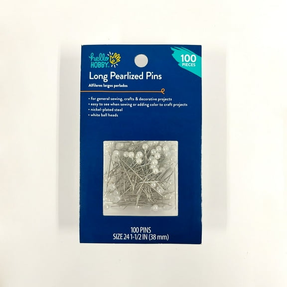 Hello Hobby Ballhead Pins Pearl White 100 Count, Size 24, 38mm in Length