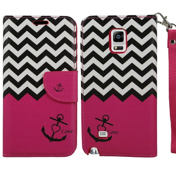 Galaxy Note 4 Case, SOGA® PU Leather Magnetic Flip Design Wallet Case for Samsung Galaxy Note 4 - Pink Chevron