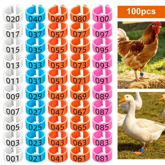 100pcs Chicken Leg Bands, EEEkit 01-100 Numbered Bird Identification Leg Bands Poultry Leg Tag, Multicolor