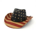 thumbnail image 2 of Achuyrbd American Flag Print Straw Cowboy Hat, Wide Brim Patriotic Sun Hat for Women Independence Day Outdoor Cap, 2 of 2
