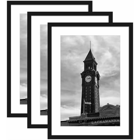 20x28 Picture Frame Set of 3, Display Pictures 16x24 with Mat or 20 x 28 Poster Frame Without Mat, Wall Gallery Photo Frames, Black