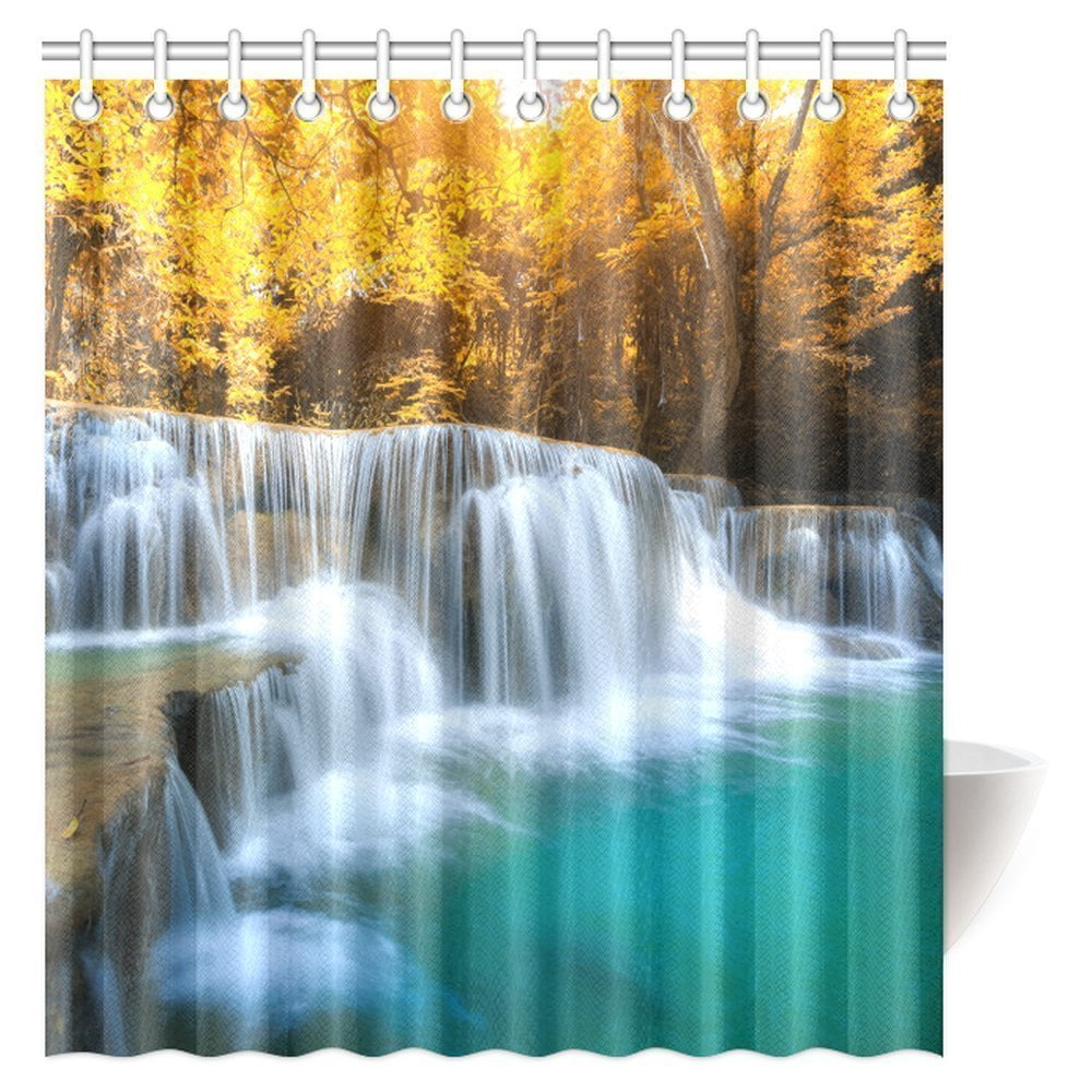 MYPOP Waterfall Landscape Decor Shower Curtain, Beautiful Waterfalls in