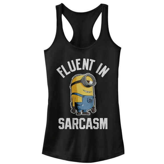 Junior's Despicable Me Minion Fluent in Sarcasm Racerback Tank Top Black Small