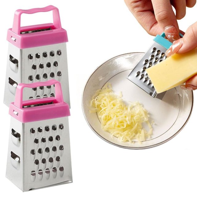 Mini rallador de queso, trituradora de alimentos de cocina de acero inoxidable de 4 lados con mango, 2 uds.