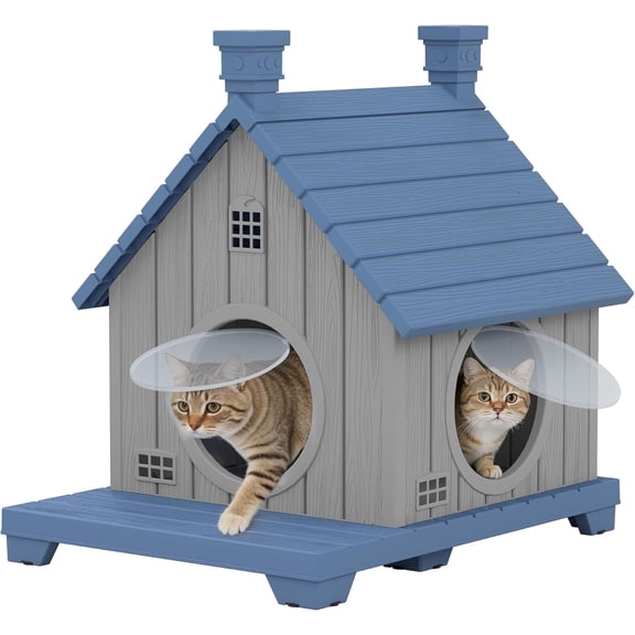 Joxxoaa Outdoor resin weatherproof cat house,ventilated and insulated for Cats,Kittens, Puppies,washable,easy to assemble,scratch- and bite-resistant,non-stick to hair (blue)