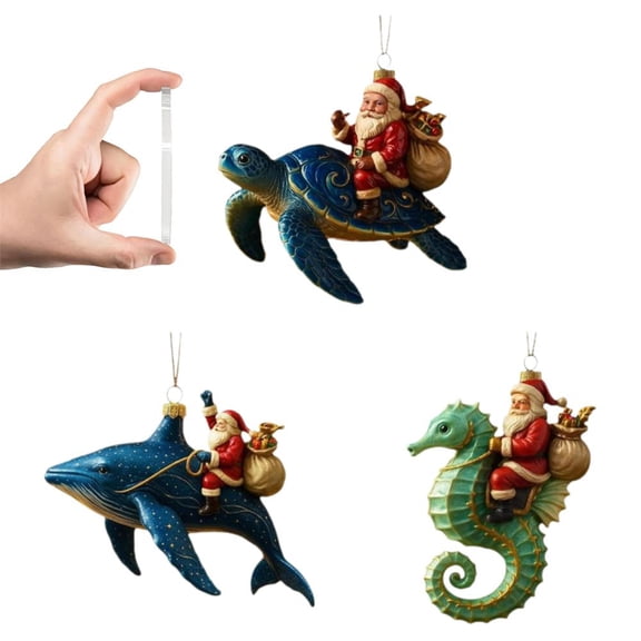 Christmas Santa Turtle Ornament – Sea Turtle Acrylic Hanging Decor with Gifts and Santa Hat – Tree Decoration for Ocean Lovers, Coastal Holiday Decor, Marine Ocean Animal Gift