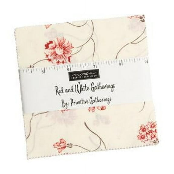 Moda Fabrics 5" Red and White Gatherings Charm Pack by Primitive Gatherings Precut Quilt Square
