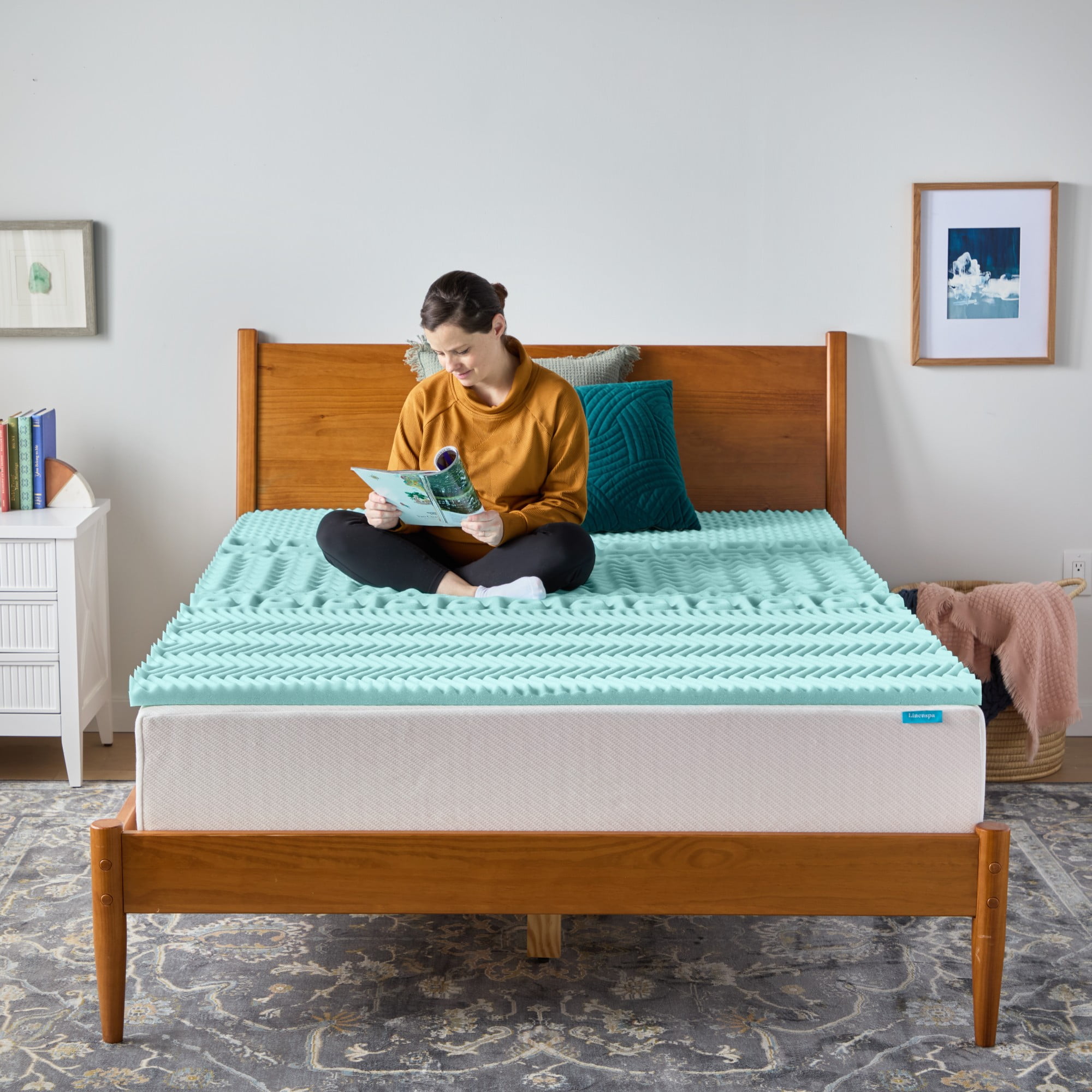 Linenspa 1.5" 7-Zone Cooling Gel and Green Tea Infused Memory Foam Mattress Topper, Queen