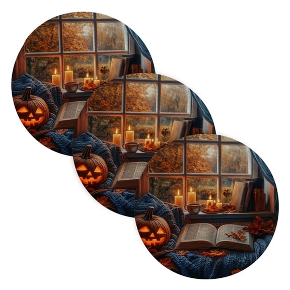 BZSMCE Mats for Pots,Pans Place Ffyy3_a_cozy_autumn_scene_with_an_open_book_pumpkin_and_leaves__6fc384bd-4a5f-4c6c-886f-065a6defeaff Simple Style Pattern Pot Mats