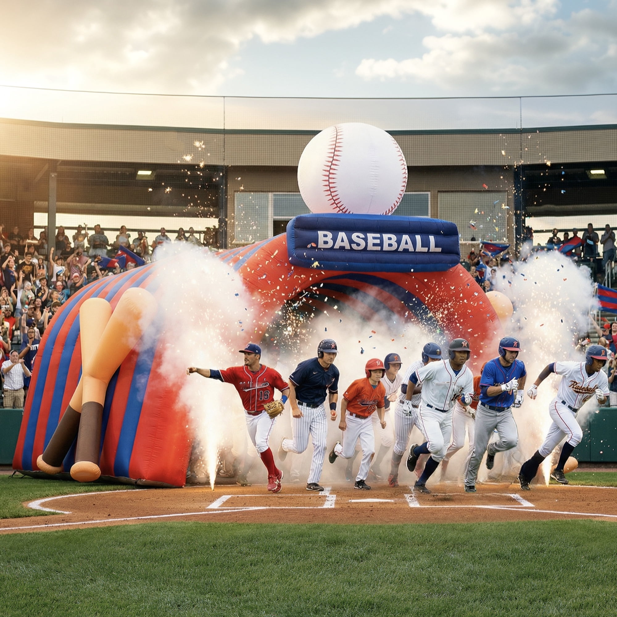 Wellcomer Inflatable Baseball  Tunnel, Entrance Sport Tunnel Tent with Blower