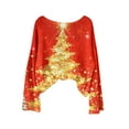 thumbnail image 4 of Uootdi Christmas Graphic Print Long Gift Sleeve Sweaters for Women Crewneck Drop Shoulder Knit Pullover Cute Santa Claus Fall Tu nics Tops, 4 of 5
