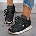 thumbnail image 2 of Rokment Women's Metallic Gold Quilted Platform Fashion Sneakers Trendy Casual Heart Charms Chunky Non Slip Walking Tennis Shoes Black Size 7.5, 2 of 6